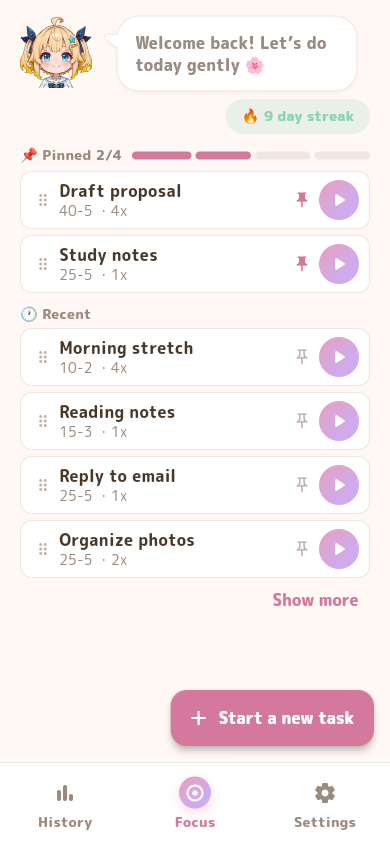 Not Now Okay? task list screen